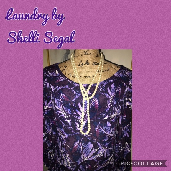 LAUNDRY~SHELLI SEGAL~PURPLE PRINT SILKY SHIFT~6 - Picture 2 of 5